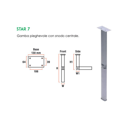Gamba Tavolo Snodata 720 Mm. Grigio